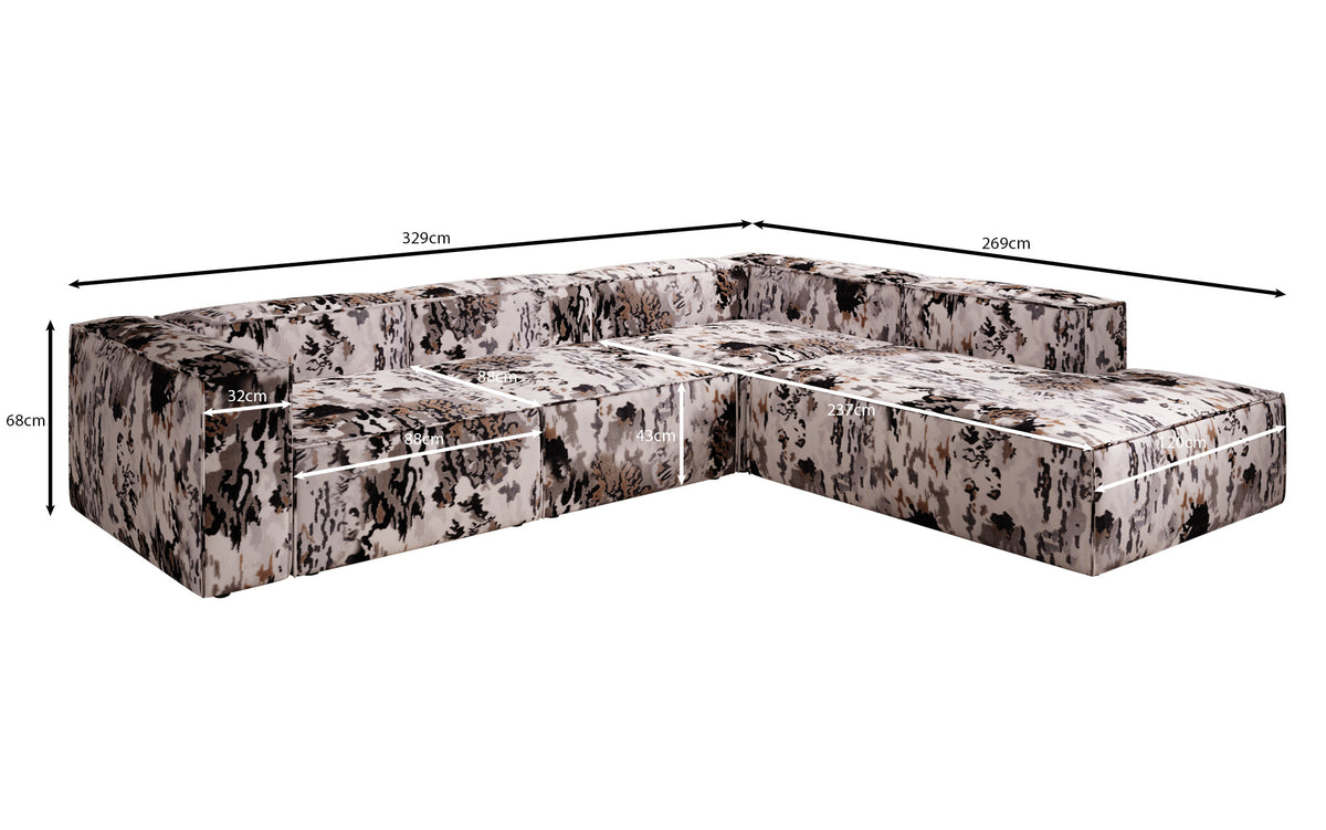 Designer-Ecksofa Lesley mat laanger Ottoman - Jacquard mat Aquarell-Muster