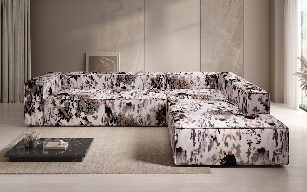 Designer-Ecksofa Lesley mat laanger Ottoman - Jacquard mat Aquarell-Muster