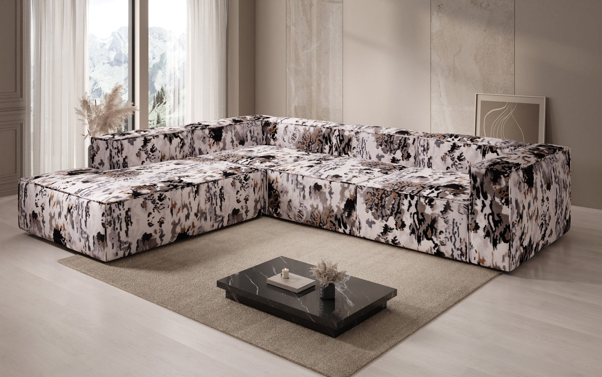 Designer-Ecksofa Lesley mat laanger Ottoman - Jacquard mat Aquarell-Muster