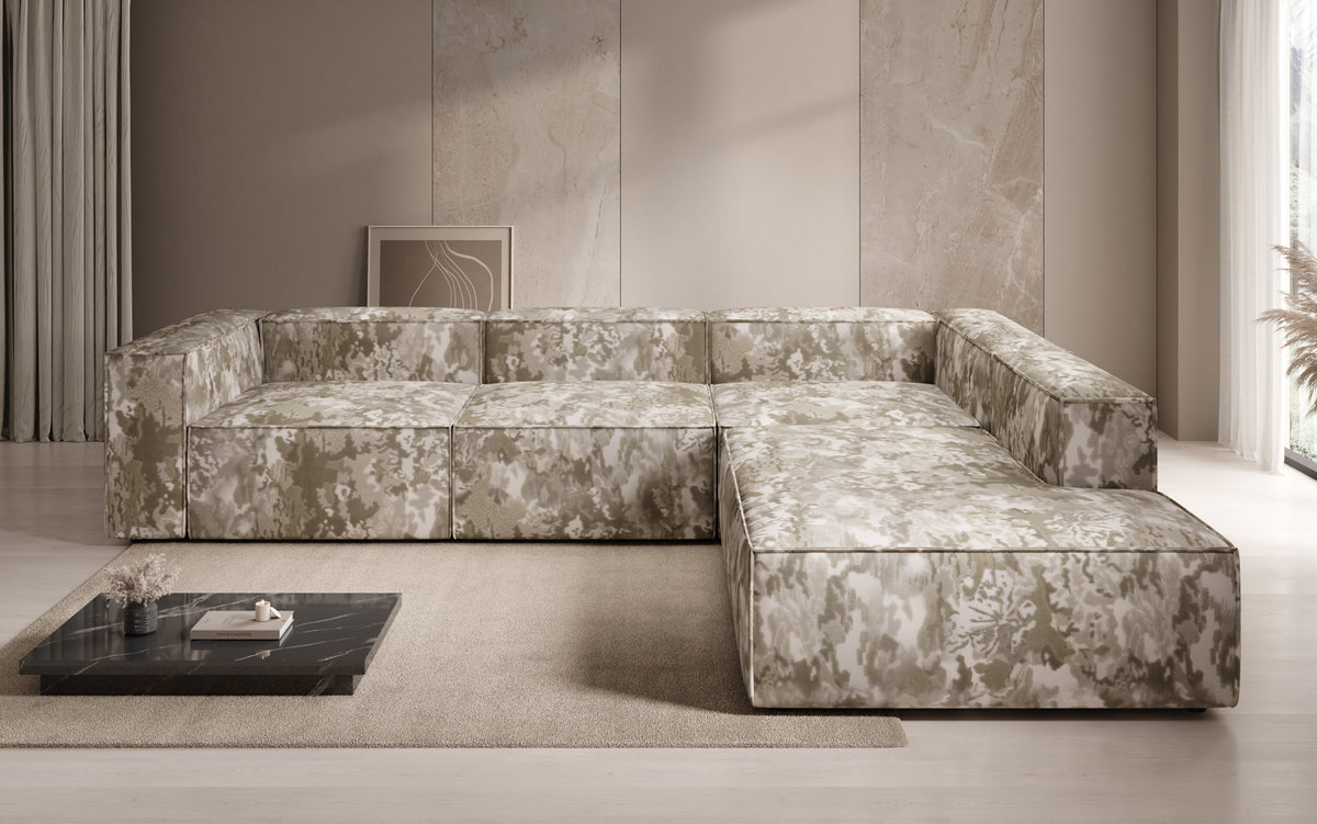 Designer-Ecksofa Lesley mat laanger Ottoman - Jacquard mat Aquarell-Muster