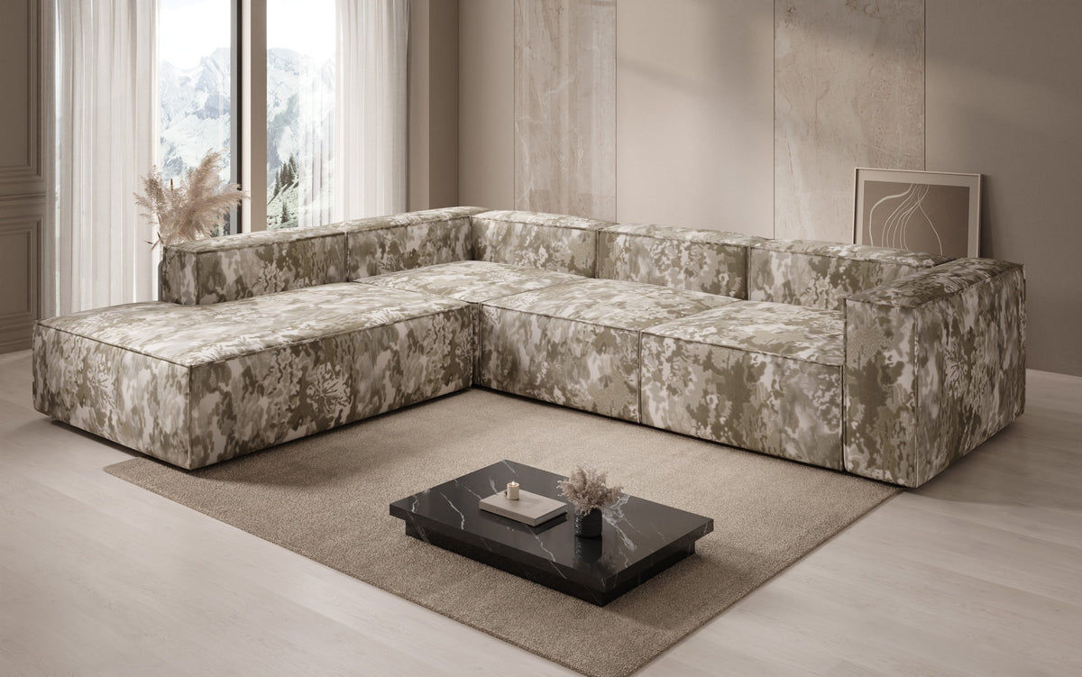 Designer-Ecksofa Lesley mat laanger Ottoman - Jacquard mat Aquarell-Muster