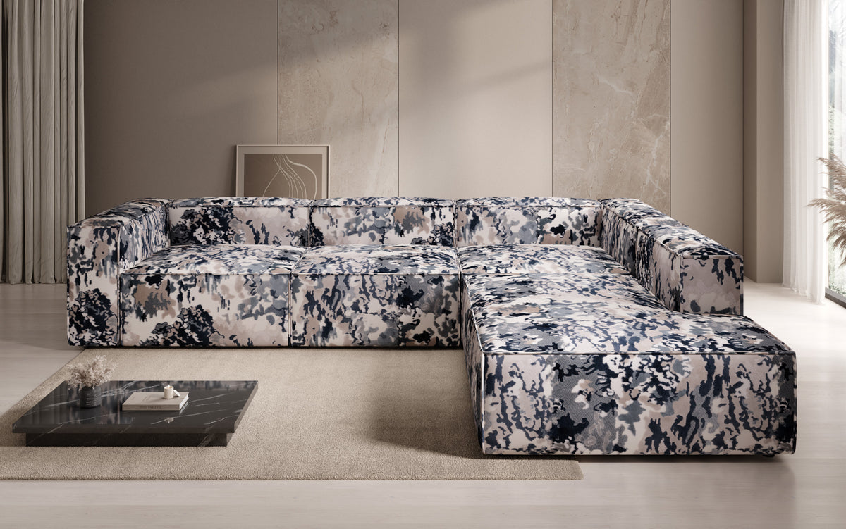 Designer-Ecksofa Lesley mat laanger Ottoman - Jacquard mat Aquarell-Muster