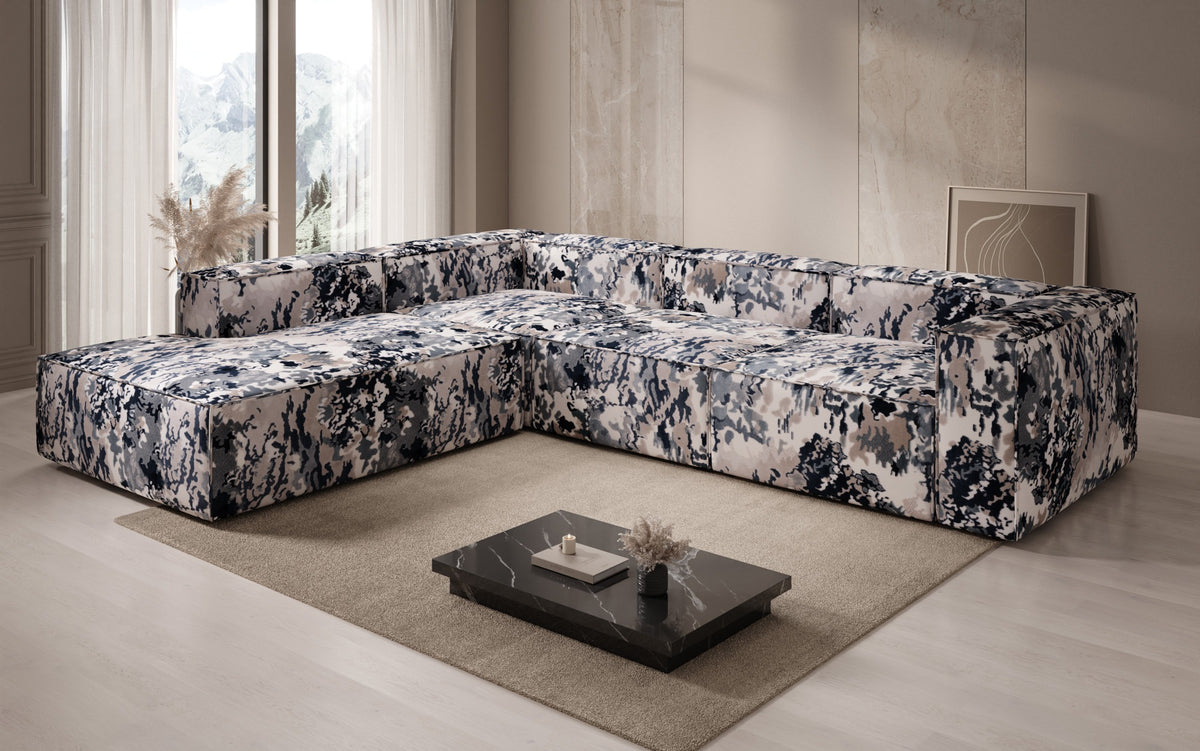 Designer-Ecksofa Lesley mat laanger Ottoman - Jacquard mat Aquarell-Muster