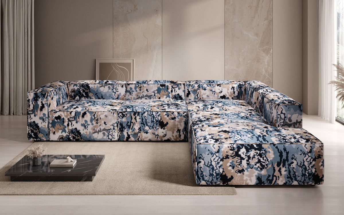 Designer-Ecksofa Lesley mat laanger Ottoman - Jacquard mat Aquarell-Muster