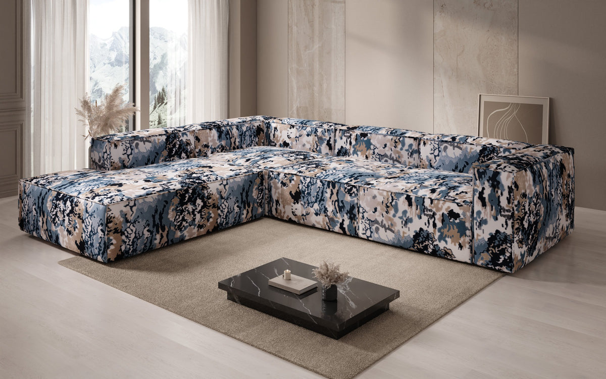 Designer-Ecksofa Lesley mat laanger Ottoman - Jacquard mat Aquarell-Muster