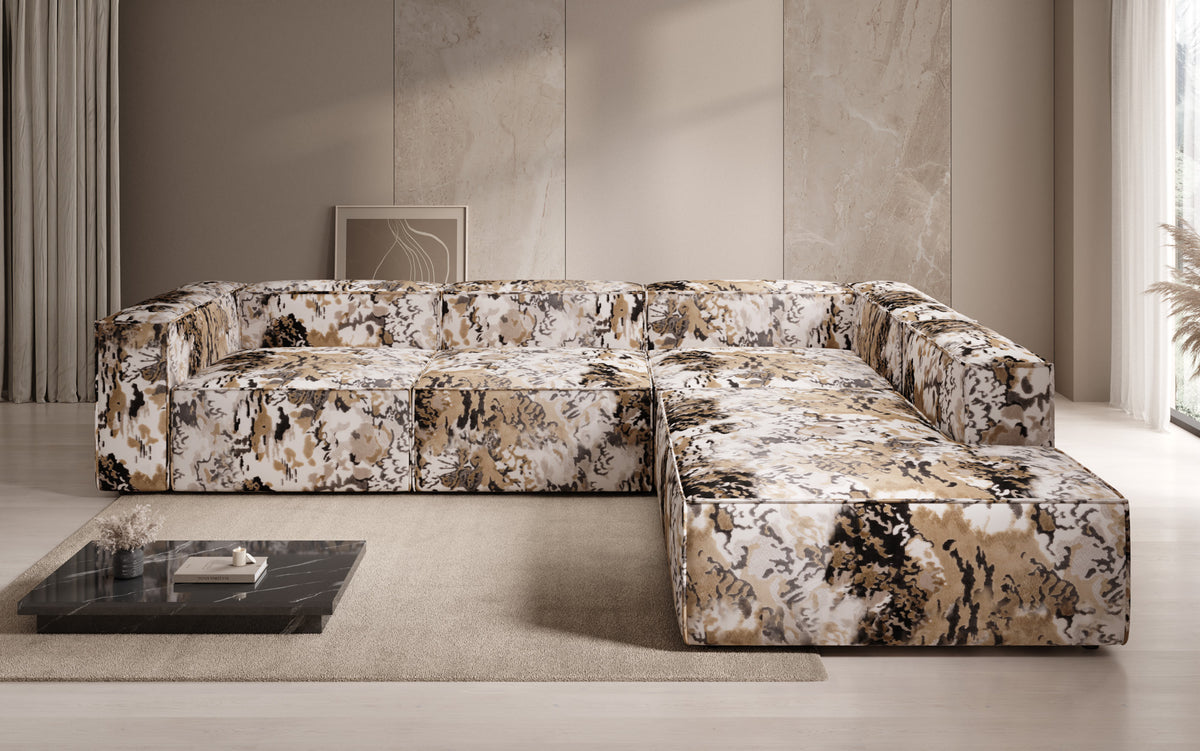 Designer-Ecksofa Lesley mat laanger Ottoman - Jacquard mat Aquarell-Muster