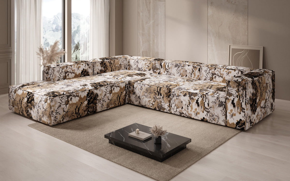 Designer-Ecksofa Lesley mat laanger Ottoman - Jacquard mat Aquarell-Muster