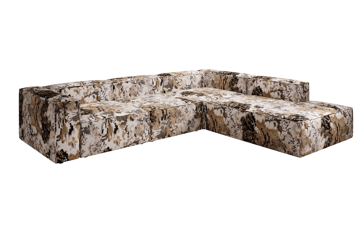 Designer-Ecksofa Lesley mat laanger Ottoman - Jacquard mat Aquarell-Muster