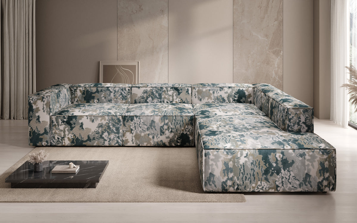 Designer-Ecksofa Lesley mat laanger Ottoman - Jacquard mat Aquarell-Muster