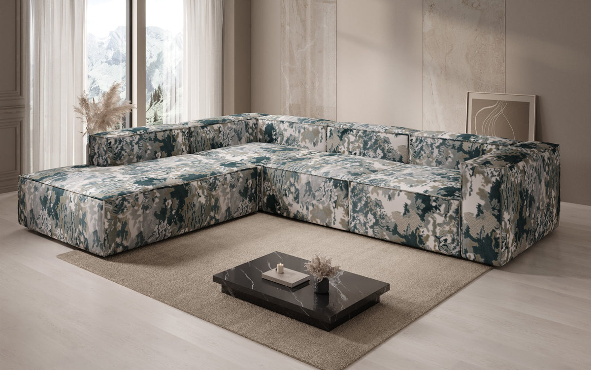 Designer-Ecksofa Lesley mat laanger Ottoman - Jacquard mat Aquarell-Muster