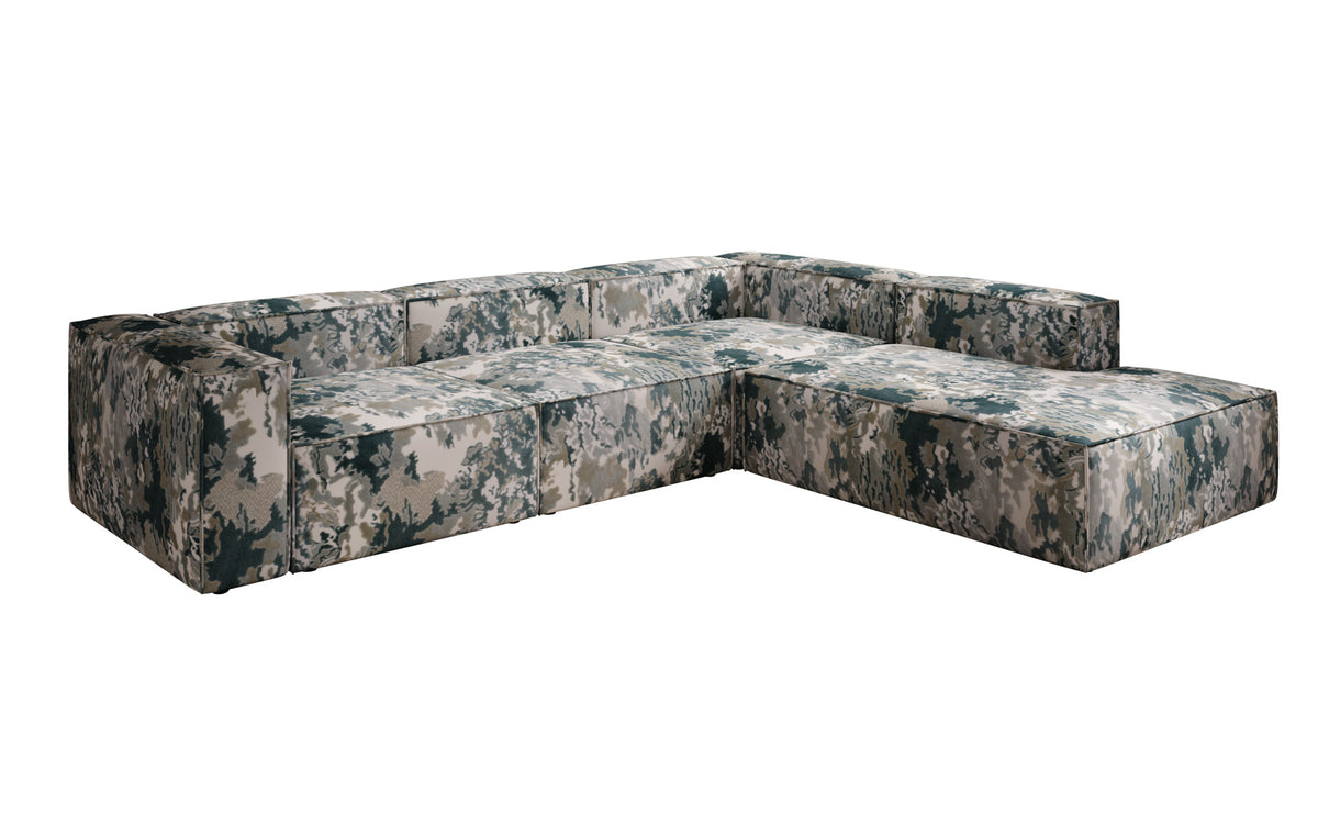 Designer-Ecksofa Lesley mat laanger Ottoman - Jacquard mat Aquarell-Muster
