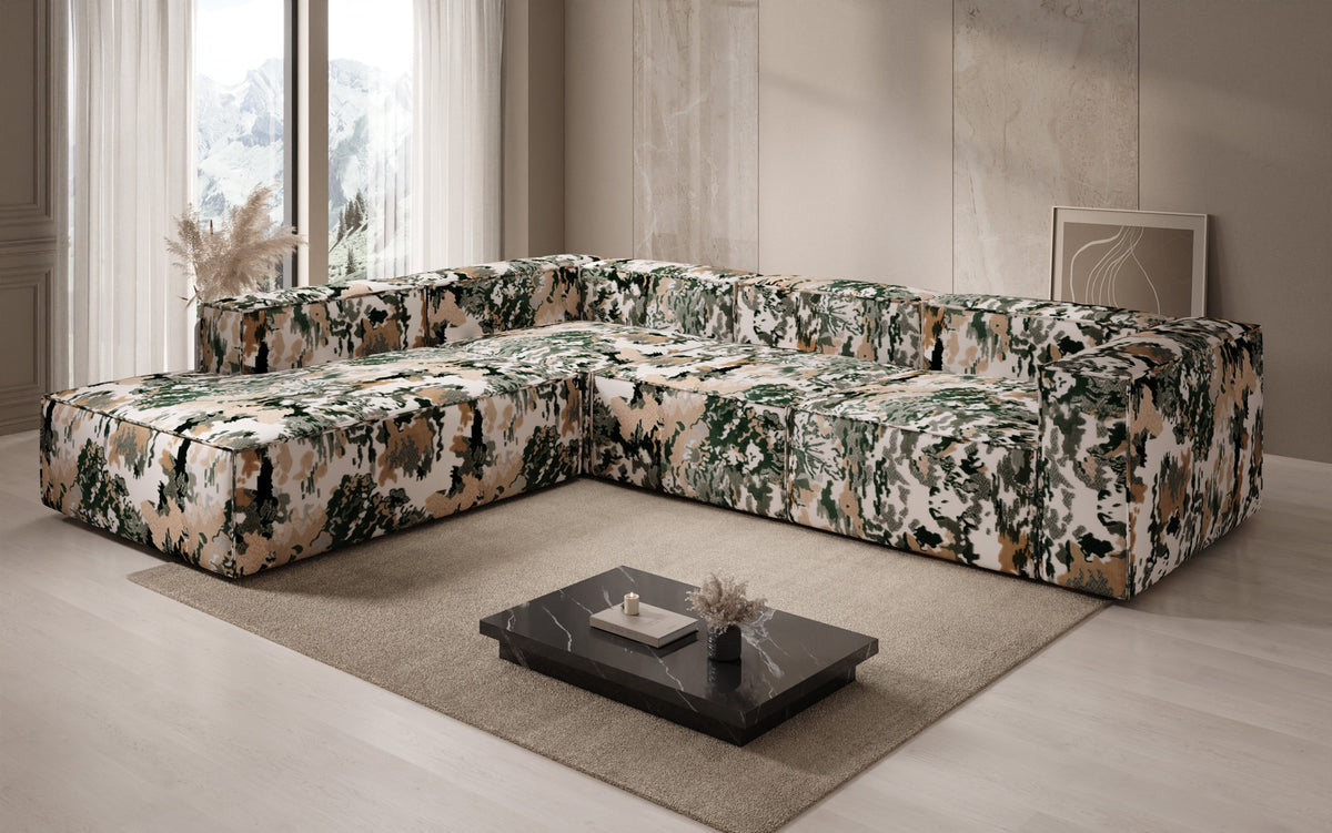 Designer-Ecksofa Lesley mat laanger Ottoman - Jacquard mat Aquarell-Muster