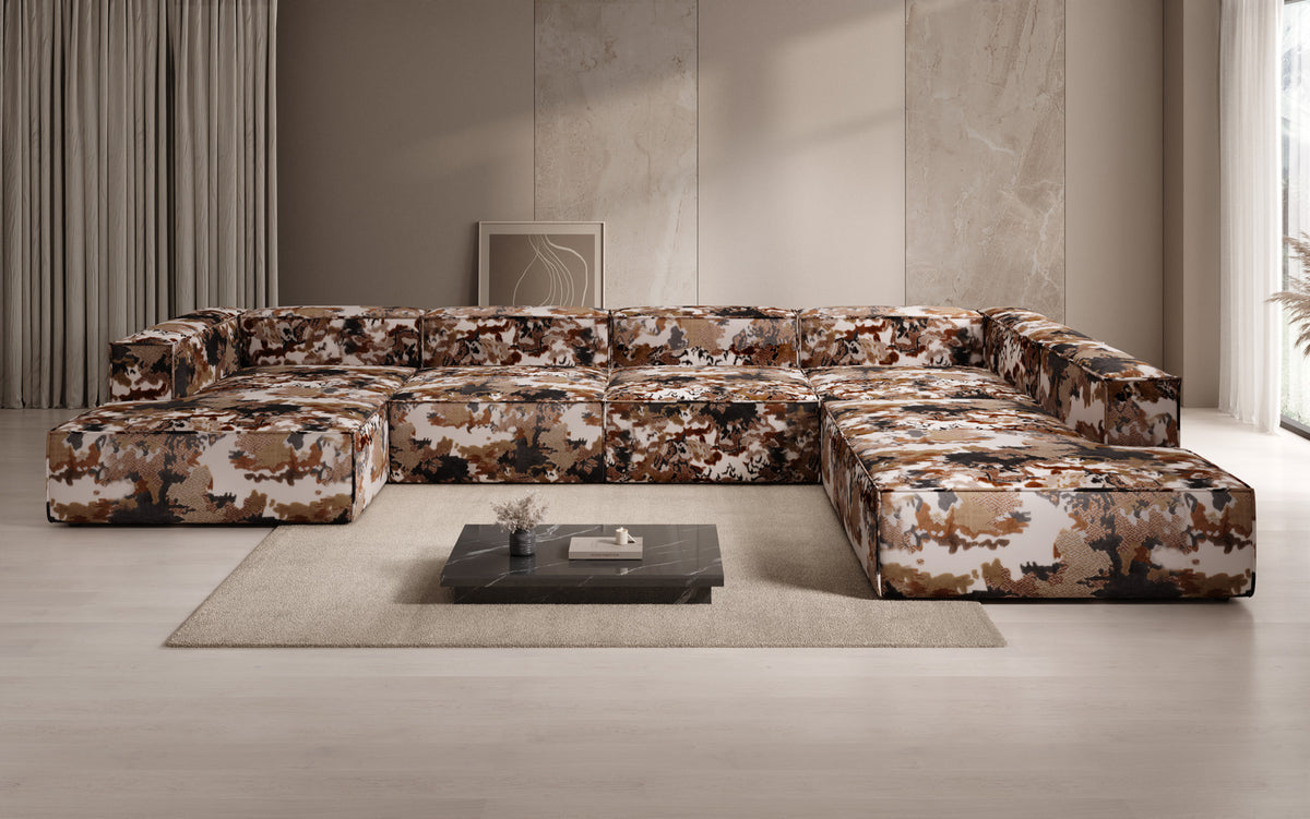 Canapé design Lesley U XXL - Jacquard à motif aquarelle