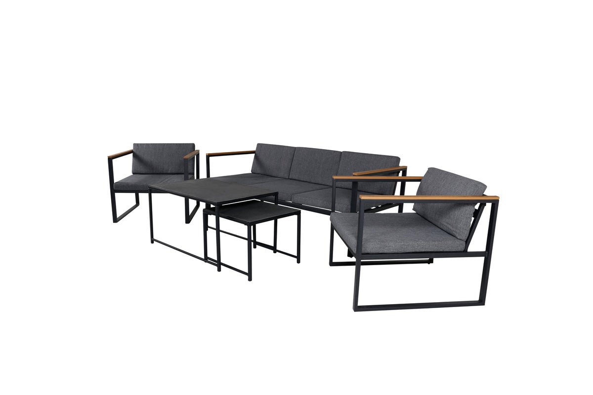 Loungeset Sunrise - aus schwarzem Stahl inkl. Glastischen