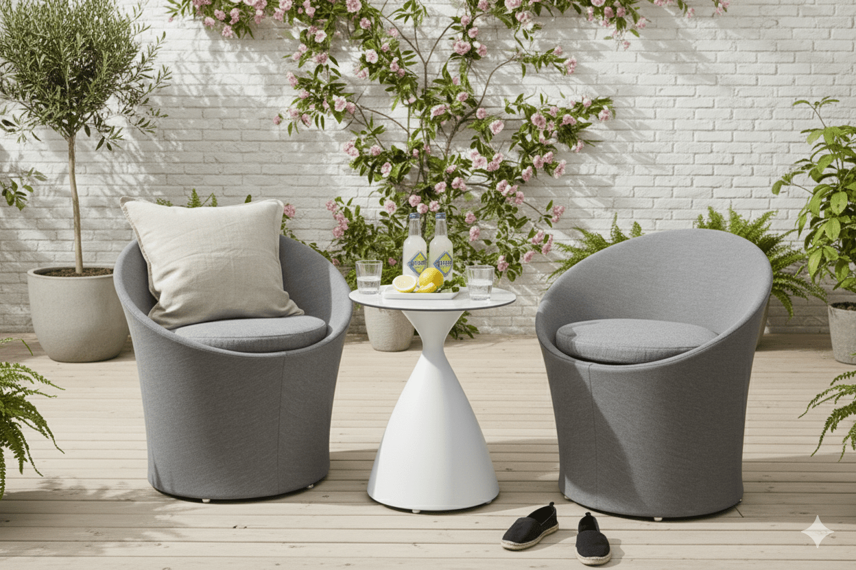 Loungeset Tanja - Grau/Weißes Set mit 2 Stühlen