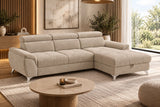 Ecksofa Luno in Strukturstoff Beige – Wohnansicht