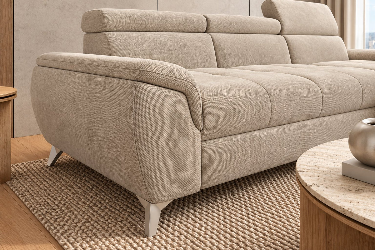 Ecksofa Luno in Strukturstoff Beige – Detailansicht