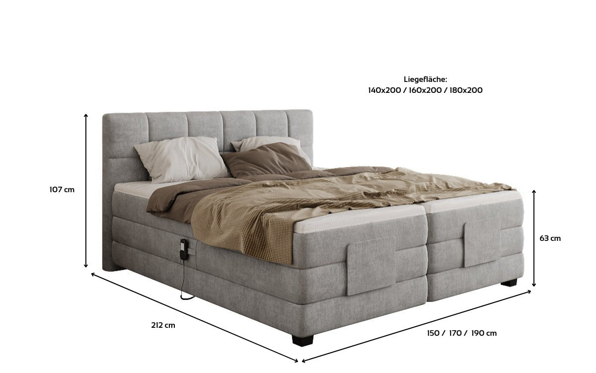 Lit boxspring Monaco - réglable électriquement en Velours