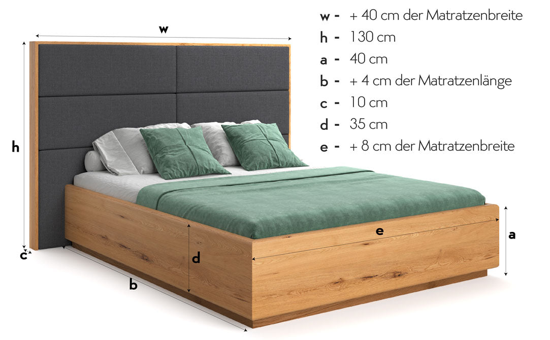 Designer Holzbett Valent aus massiver Eiche mit Stauraum