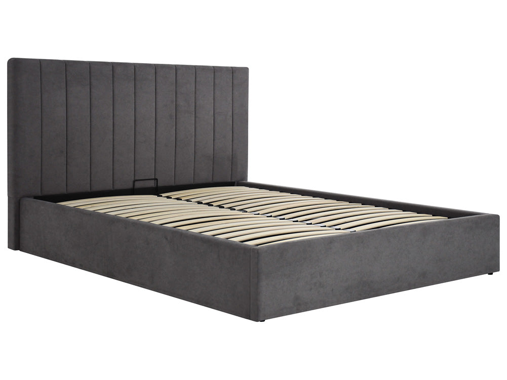 Designer upholstered bed Livia in velvet with storage space