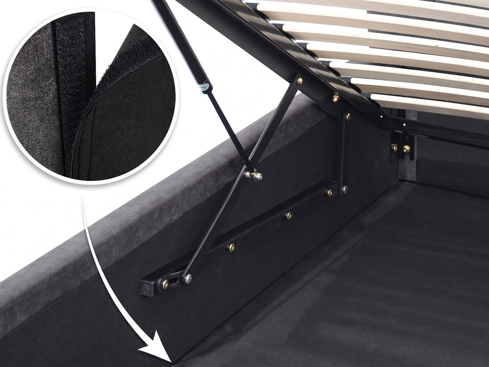 Designer upholstered bed Livia in velvet with storage space