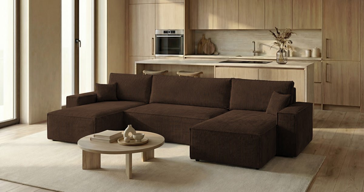 Designer Sofa Lunaro U Mini with Sleeper Function and Storage in Corduroy