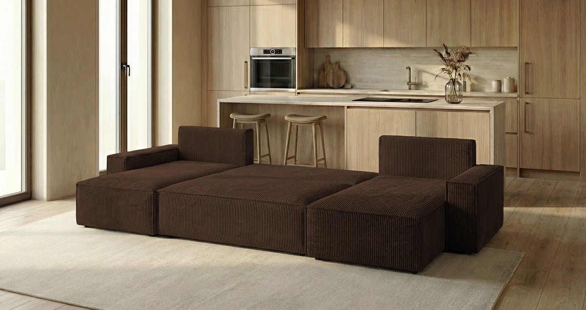 Designer Sofa Lunaro U Mini with Sleeper Function and Storage in Corduroy