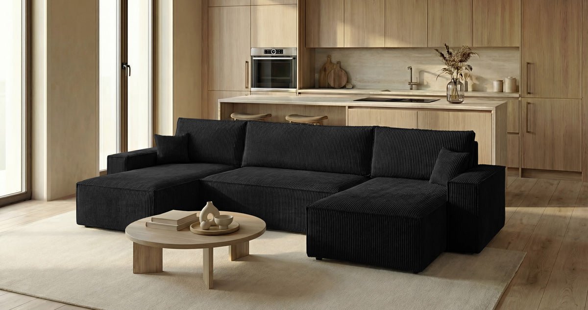 Designer Sofa Lunaro U Mini with Sleeper Function and Storage in Corduroy