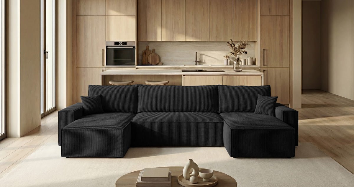 Designer Sofa Lunaro U Mini with Sleeper Function and Storage in Corduroy