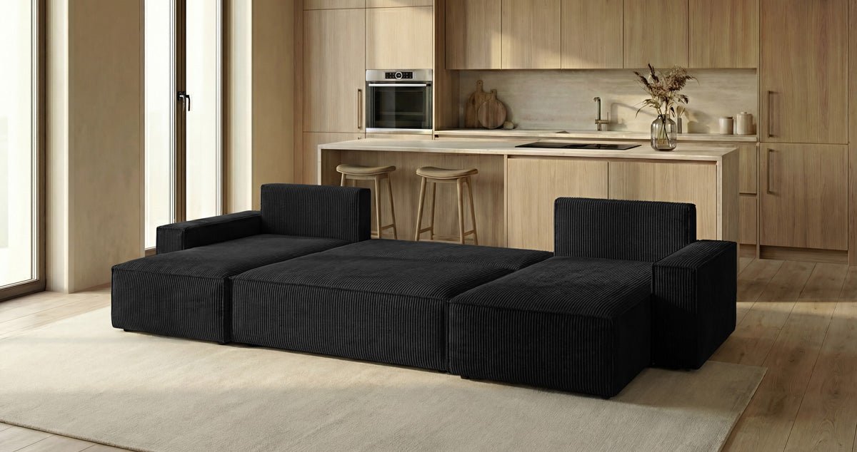 Designer Sofa Lunaro U Mini with Sleeper Function and Storage in Corduroy