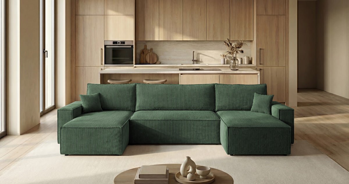 Designer Sofa Lunaro U Mini with Sleeper Function and Storage in Corduroy