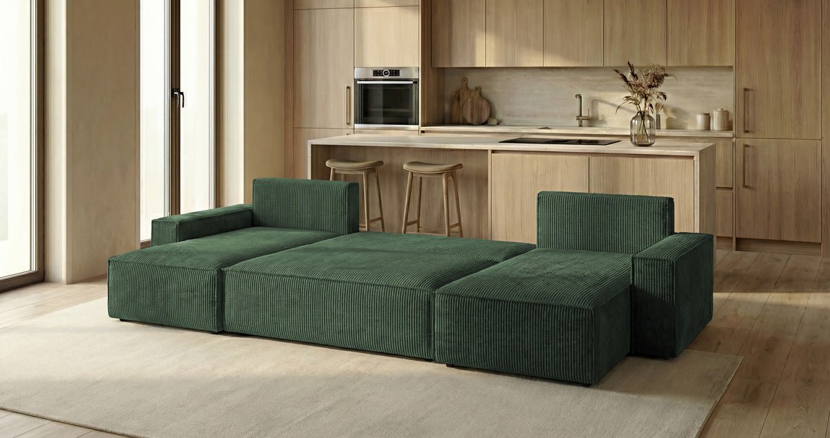 Designer Sofa Lunaro U Mini with Sleeper Function and Storage in Corduroy
