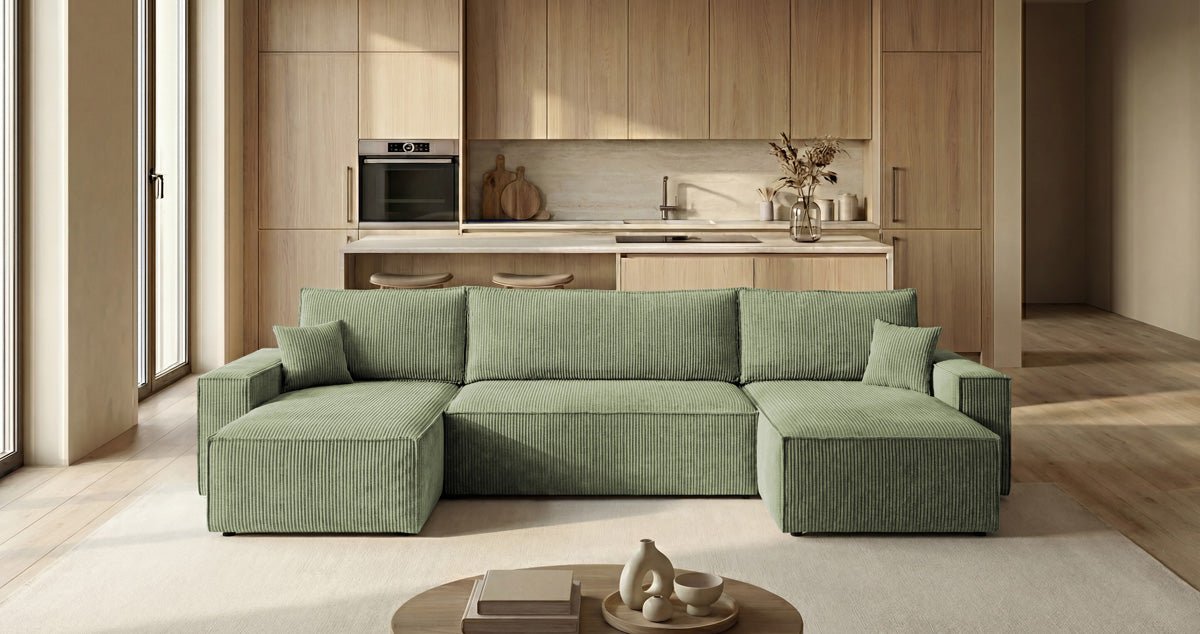 Designer Sofa Lunaro U Mini with Sleeper Function and Storage in Corduroy