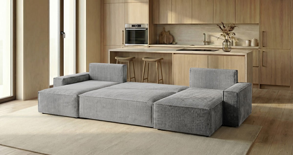 Designer Sofa Lunaro U Mini with Sleeper Function and Storage in Corduroy