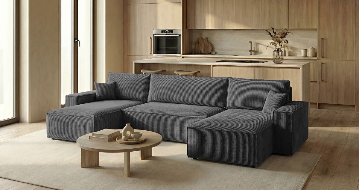 Designer Sofa Lunaro U Mini with Sleeper Function and Storage in Corduroy