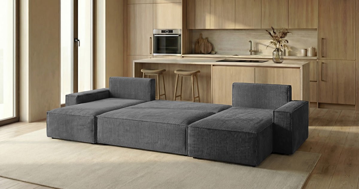 Designer Sofa Lunaro U Mini with Sleeper Function and Storage in Corduroy