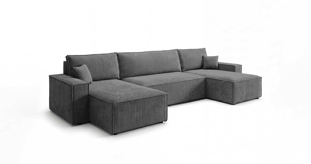 Designer Sofa Lunaro U Mini with Sleeper Function and Storage in Corduroy