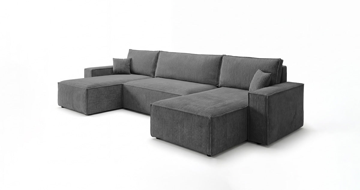 Designer Sofa Lunaro U Mini with Sleeper Function and Storage in Corduroy