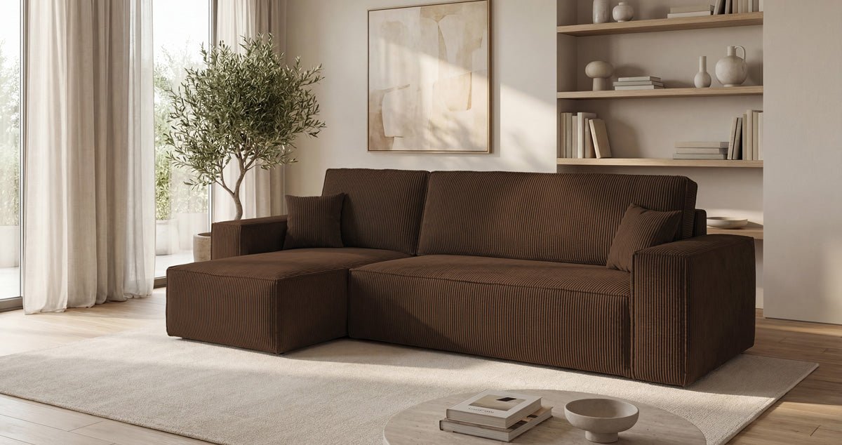 Designer-Sofa Lunaro Mini mat Schlof- a Klappfunktioun a Cord