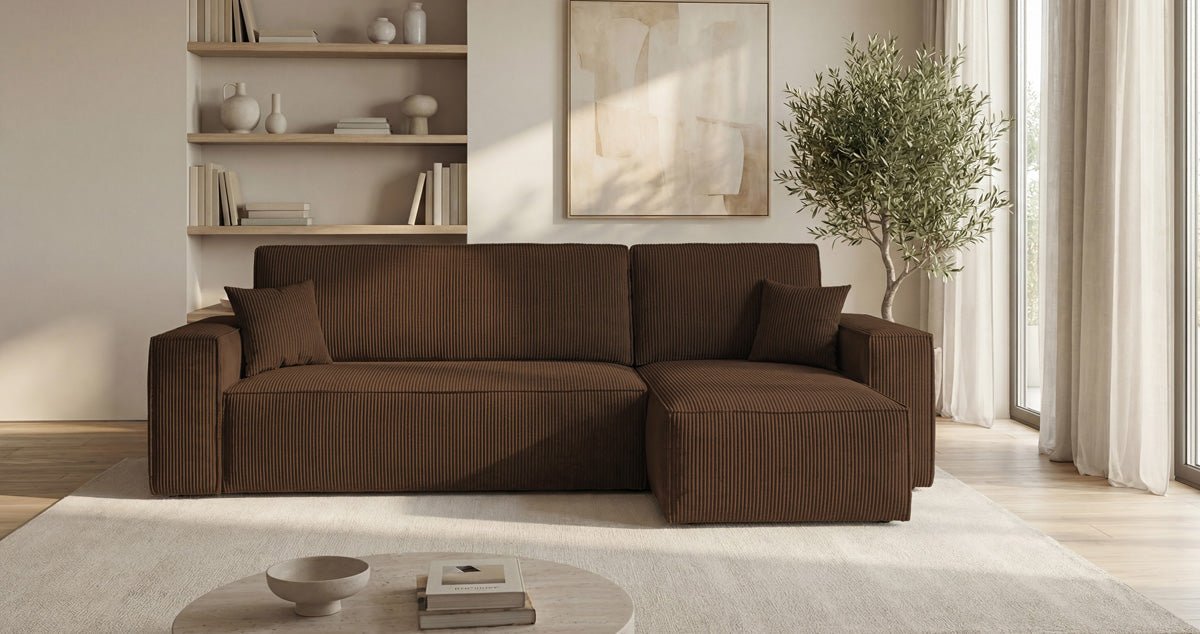 Designer-Sofa Lunaro Mini mat Schlof- a Klappfunktioun a Cord