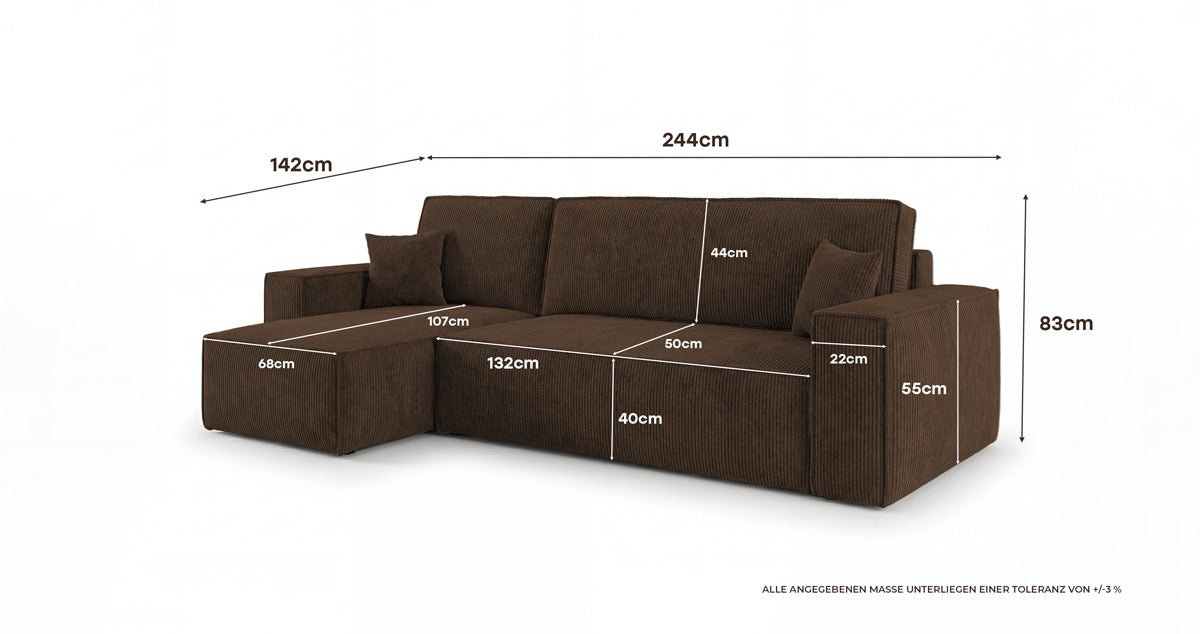 Designer-Sofa Lunaro Mini mat Schlof- a Klappfunktioun a Cord