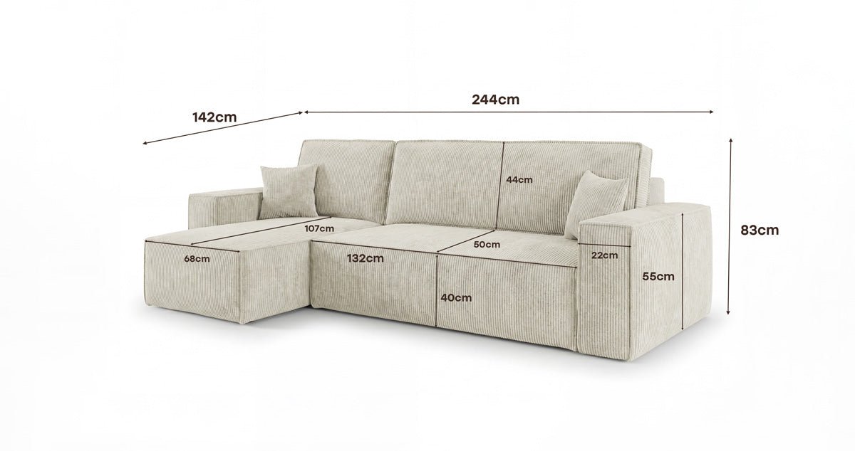 Designer-Sofa Lunaro Mini mat Schlof- a Klappfunktioun a Cord
