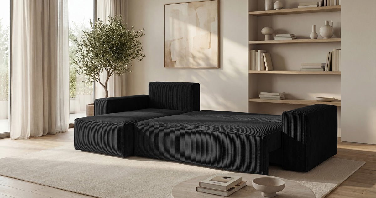 Designer-Sofa Lunaro Mini mat Schlof- a Klappfunktioun a Cord