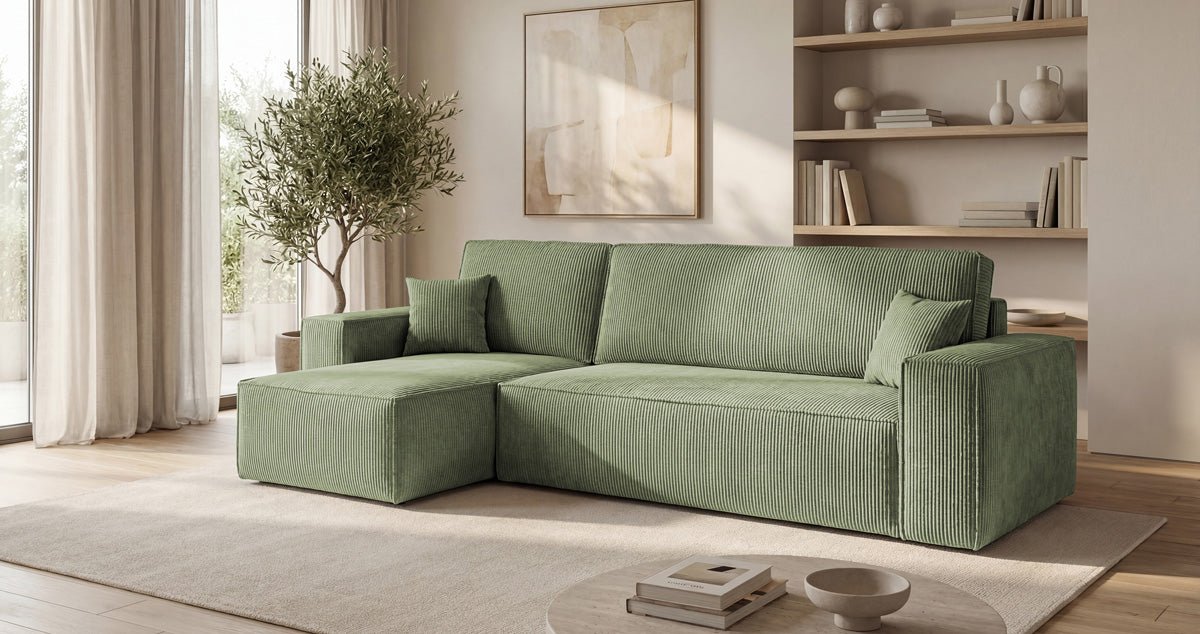 Designer-Sofa Lunaro Mini mat Schlof- a Klappfunktioun a Cord