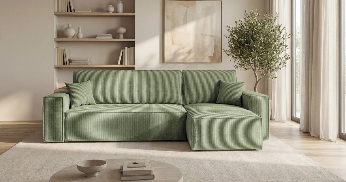 Designer-Sofa Lunaro Mini mat Schlof- a Klappfunktioun a Cord