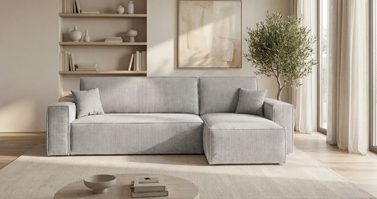 Designer-Sofa Lunaro Mini mat Schlof- a Klappfunktioun a Cord