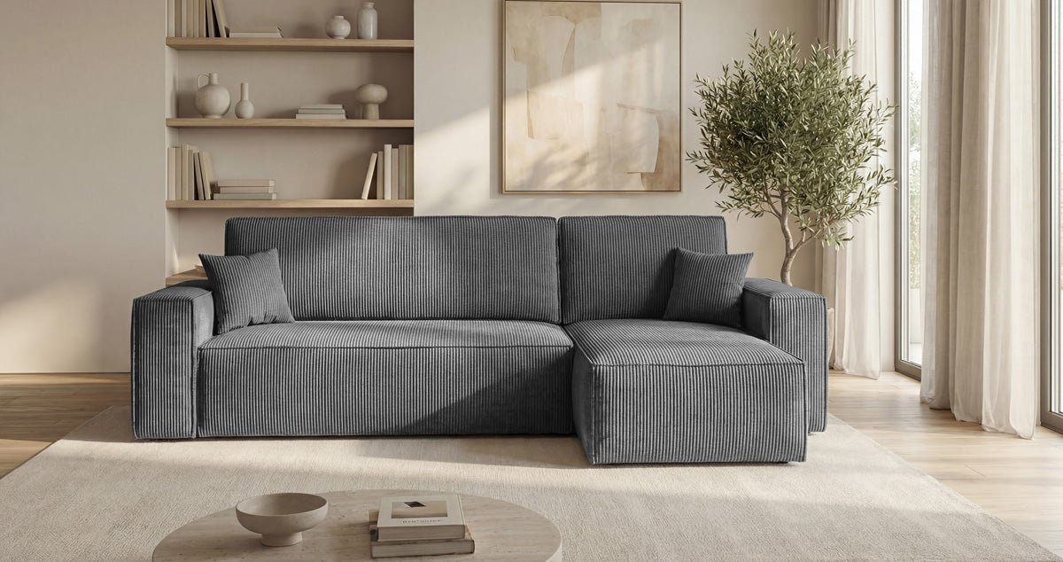 Designer-Sofa Lunaro Mini mat Schlof- a Klappfunktioun a Cord