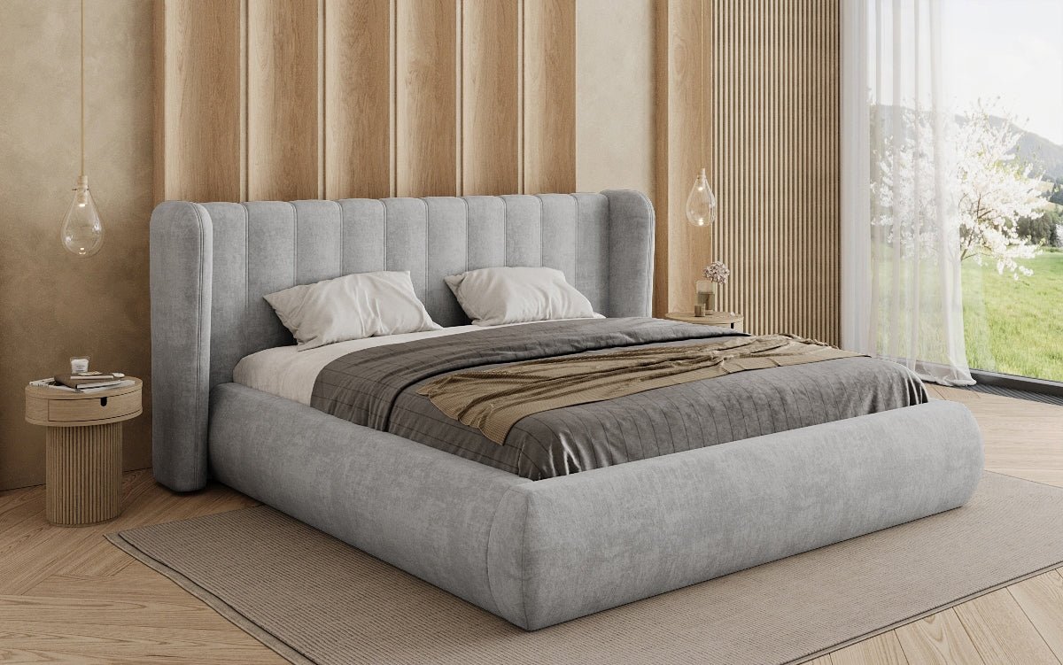 Designer-Polsterbett Valentina aus Samt mat Späicherplaz