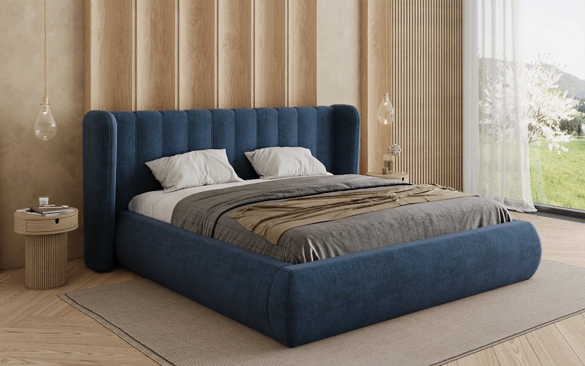 Designer-Polsterbett Valentina aus Samt mat Späicherplaz