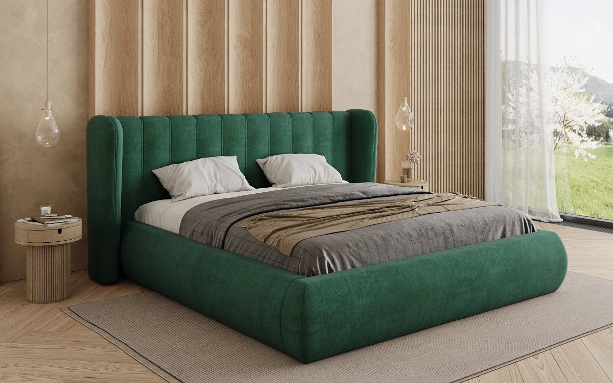 Designer-Polsterbett Valentina aus Samt mat Späicherplaz